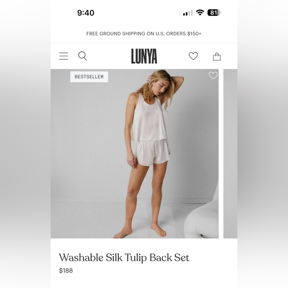 Lunya Washable Silk Pajama Set Size Small in Cloud Gray